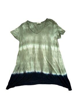 Tryst Tie Dye V-Neck Tunic Top Short Sleeve Olive Green Black-XL